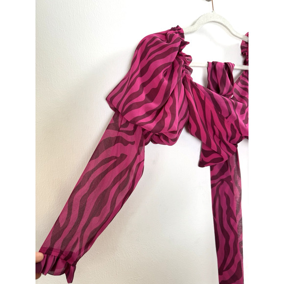 For Love & Lemons Magenta Zebra Stripe Crop Blouse Glam Baddie Maximalist XS - Picture 2 of 7